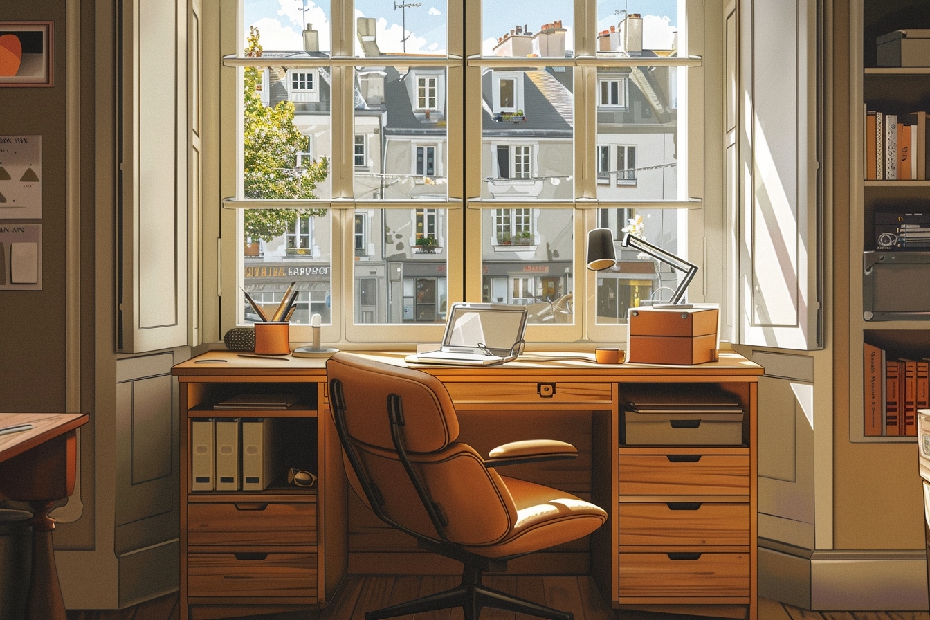 Aménagement astucieux d'un coin bureau fonctionnel dans un petit appartement à Quimper