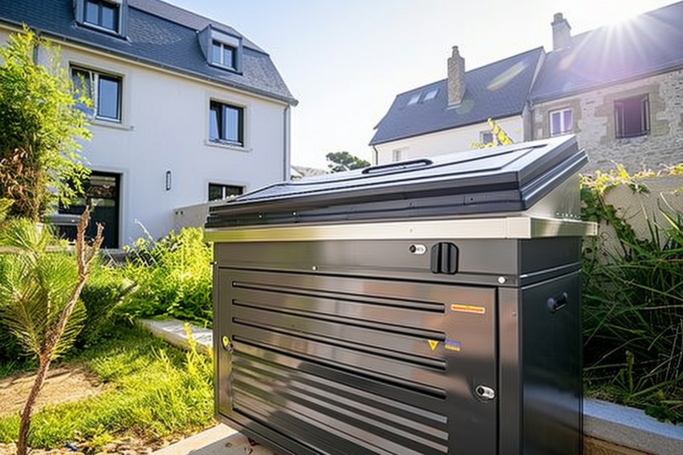 Local poubelles moderne devant maison.